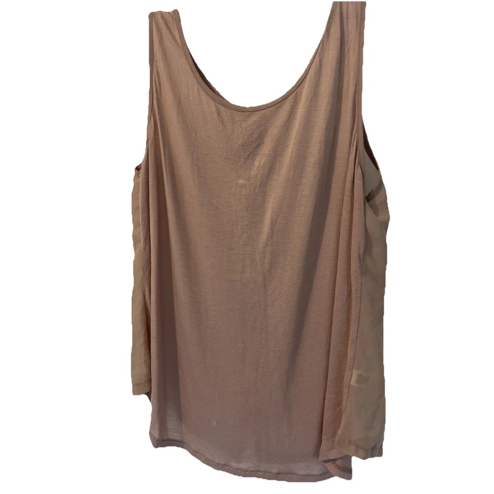 Active Papaya Womens L Sleeveless Top Tan Button Back Sheer Rayon T9558 NWT
